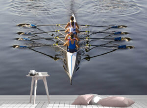 Rowers Paddling in a Beautiful Italian Lake Wall Mural