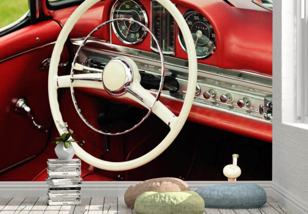 Steering Wheel Red Sports Car Wall Mural