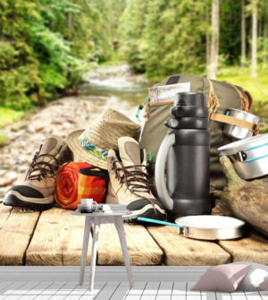 Trekking Essentials on Table Wall Mural