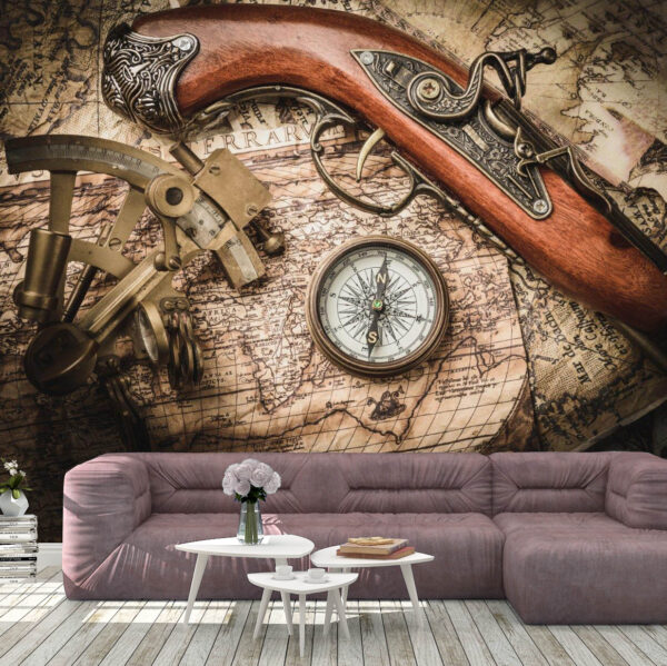 Vintage Compass and Spyglass Wall Mural