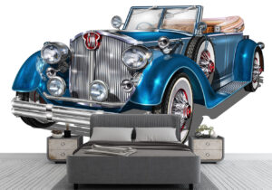 Vintage Metallic Blue Car Wall Mural