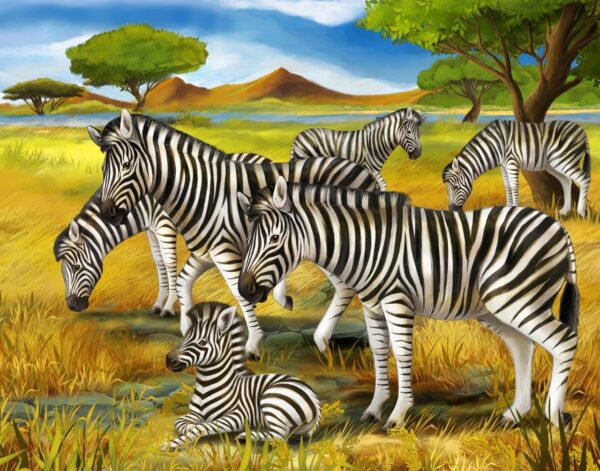Cute Zebras Sitting in the Grasslands Wall Mural