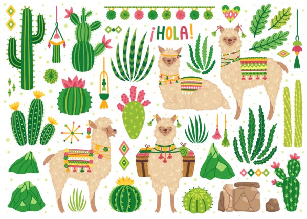 Cute Llamas and Cacti Wall Mural
