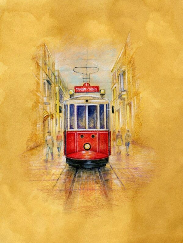 Basic Painting of Vintage Tram Wall Mural