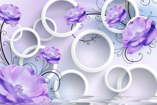 Pleasant Purple Flowers Circles Wall Mural