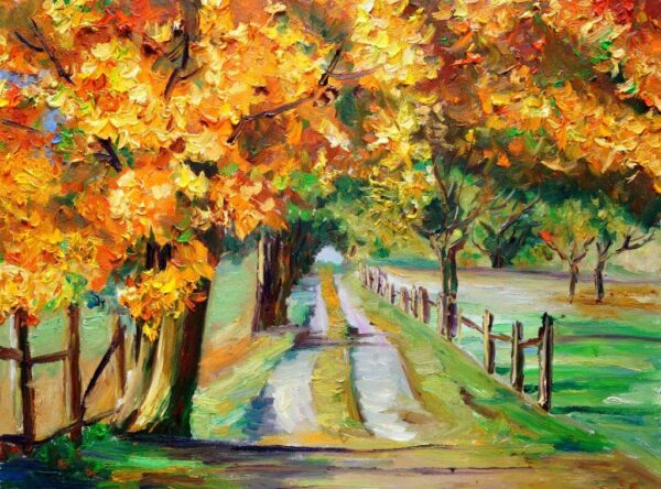 Oil Painting of Calm Country Road Wall Mural