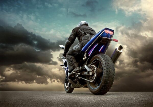 Motorcycle Ride in Cloudy Weather Wall Mural