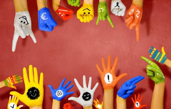 Colorful Hands Showing Symbols Wall Mural