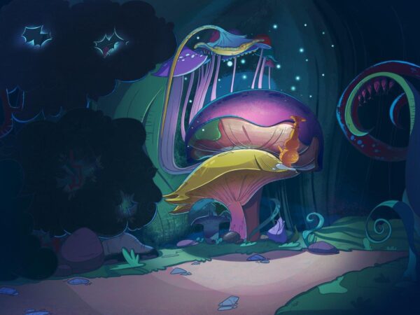 Magic Mushrooms at Night Wall Mural
