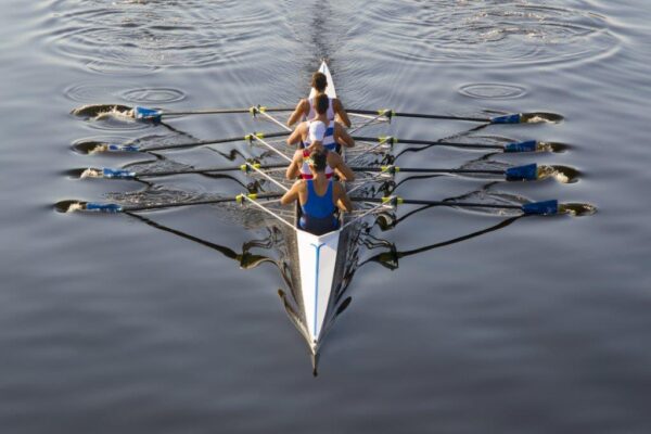 Rowers Paddling in a Beautiful Italian Lake Wall Mural