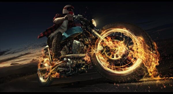 Bike Riding with Flaming Tyres Wall Mural