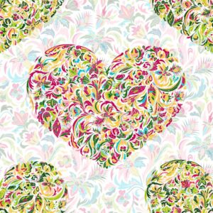 Colorful Ornate Floral Hearts Wall Mural