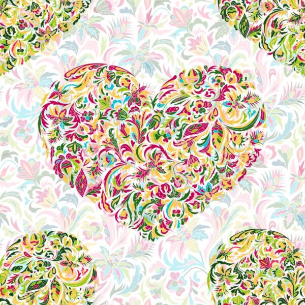 Colorful Ornate Floral Hearts Wall Mural