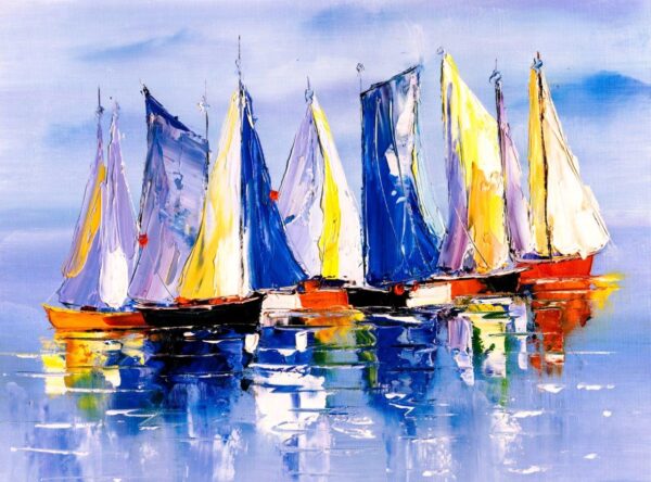Set of Boats on Canvas Painting