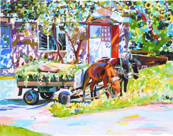 Awesome Horse Carriage Oil Painting Wall Mural