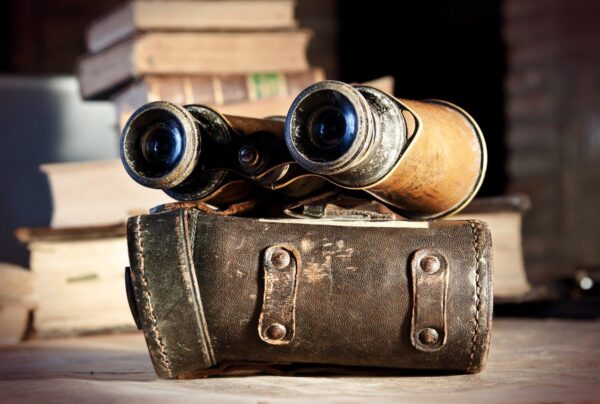 Binoculars on an Old Map Ruin Wall Mural