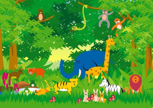 Bright Cartoon Jungle Wall Mural