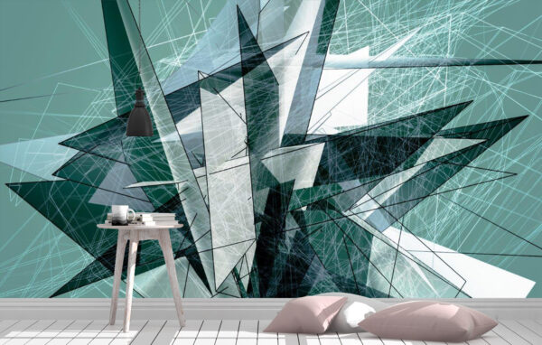 Beautiful Aqua Marine Triangles 3D Wall Mural