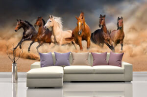 Horses Run in Scary Desert Storm Wall Mural