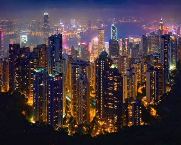 Hong Kong Light Skyscrapers Wall Mural