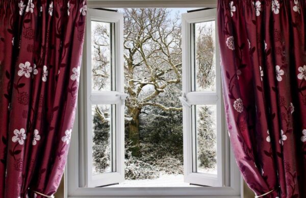 Open Window View To A Snowy Scene Wall Mural