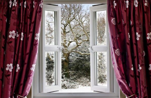 Open Window View To A Snowy Scene Wall Mural