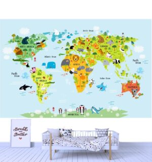 Funny Animal Map Wall Mural