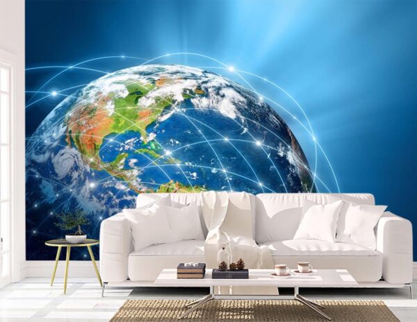 Glowing Internet over Globe Wall Mural