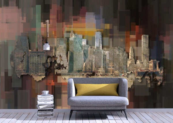 3D, Mahattan, City, Modern, Abstract, Wallmural