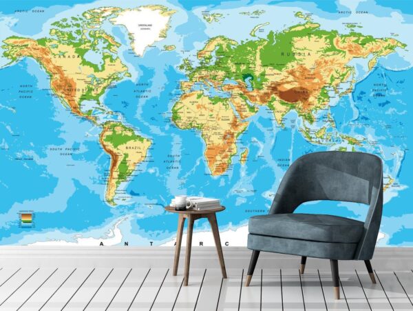Neat Map Of The World Wall Mural