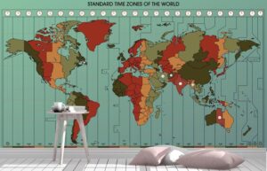 Nice World Map With Standard Time Zones Wall Mural