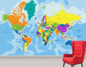 Political World Map Wall Mural