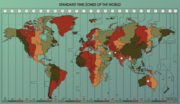Nice World Map With Standard Time Zones Wall Mural