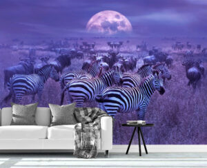 Wild Purple Hue Zebras in Africa Wall Mural