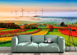 Beautiful Country Field at Sun Rise Wall Mural
