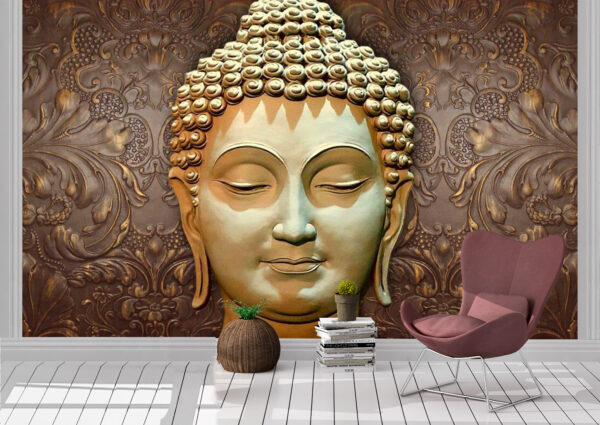 3D Golden Buddha Meditating Wall Mural