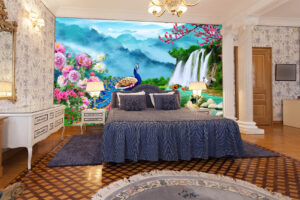Natural 3D with Waterfall and Peacock Wall Mural