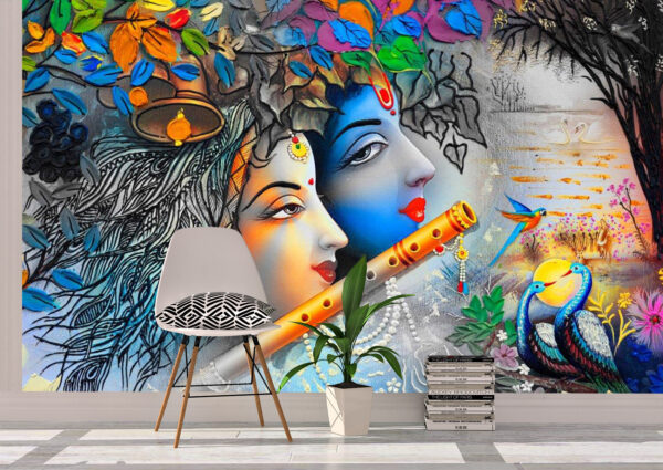 Beautiful Radha Krishna Painting Wall Mural