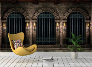 3D Arches and iron railings Wall Mural