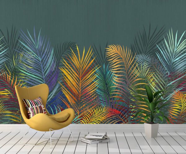 3D Tropical colored palm leaves Wall mural