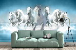 3D Wallpaper Seven Horses running Wall mural