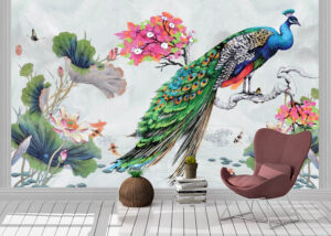 3D peacock Drawn Wall Mural