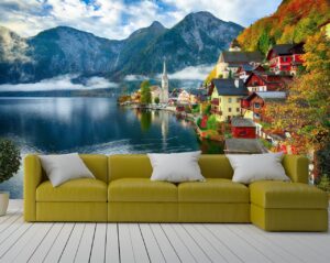 Foggy autumnal Sea Side Sunrise Wall Mural
