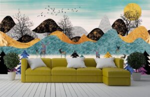 3D Modern art Jungle with Deers Wall mural