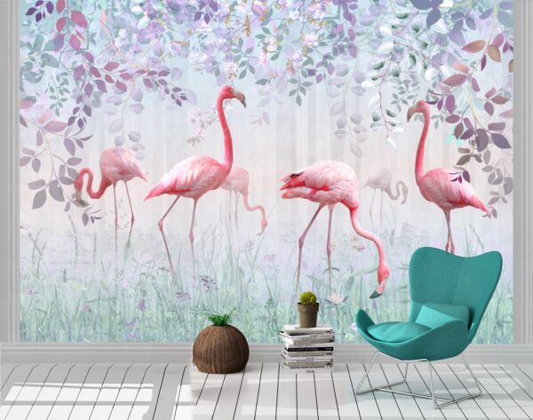 Pink Flamingos In A Delicate Garden