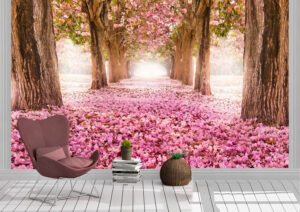 The romantic tunnel of pink flower trees