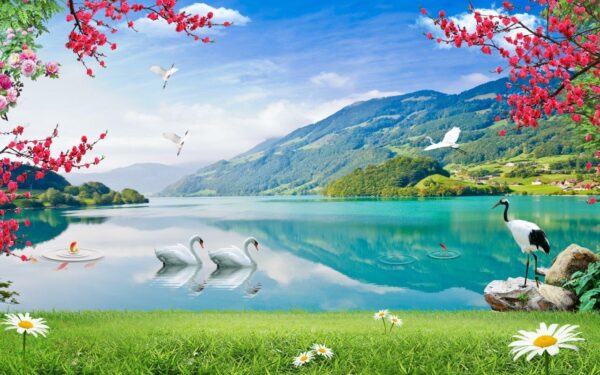 3D Beautiful Lake with Crane