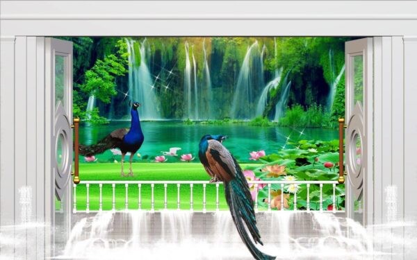 3D Peacock Sitting on a Window Wall mural - Image 2