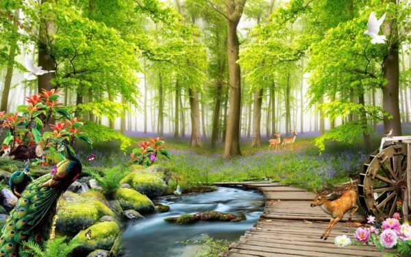 3D nature forest and animals wallpaper