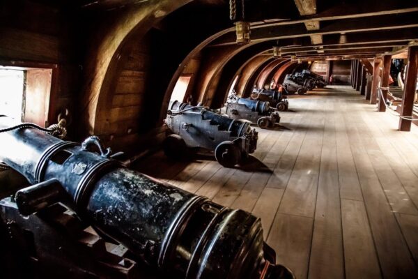 Wooden pirate ship for tourists in Genova port